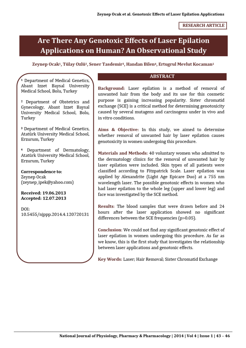 etude effet genotoxique laser